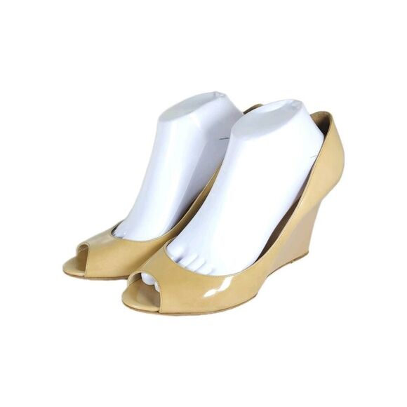 Jimmy Choo Women's Baxen EU41 US8,5-9 Beige Patent Leather Peep Toe Wedge Pumps - Picture 1 of 16